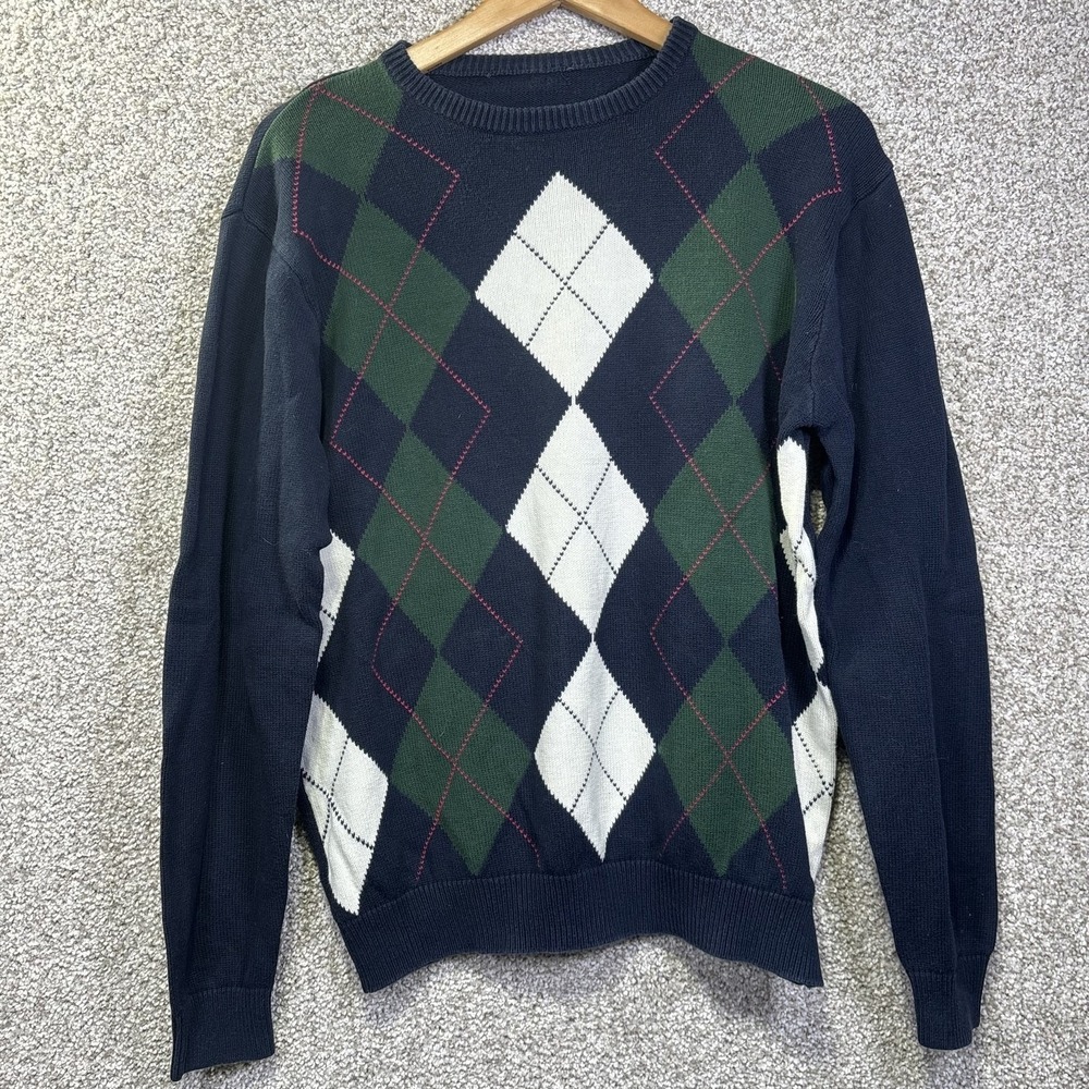 Brandy Melville Sweater‎ Womens Medium  Blue Argyle Knit Crewneck Pullover